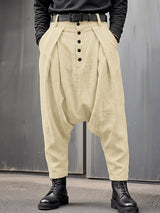 Men's Avant-Garde Low Drop Crotch Button Fly Deep Pleated Ankle Length Harem Pant SKUL84002