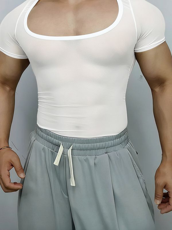 Men's Sheer Mesh Crew Neck Long Sleeve T-shirt SKUL50051