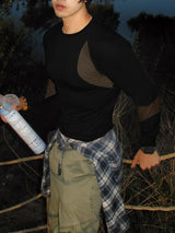 Men's Sheer Mesh Patchwork Long Sleeve T-shirt SKUL46211