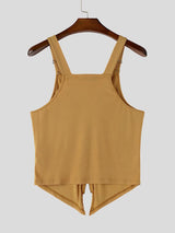 Men's Avant-Garde Ribbed Double-Zipper Buckle Strap Asymmetrical Hem Tank SKUL61891