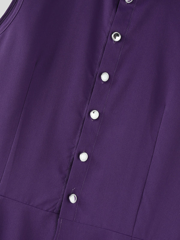 Mens Solid Color Ruffled Long Hem Sleeveless Waistcoat SKUL23621