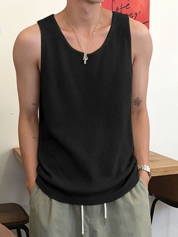 Men's Minimalist Textured Knit Relaxed Fit Scoop Neck Tank SKUL73651