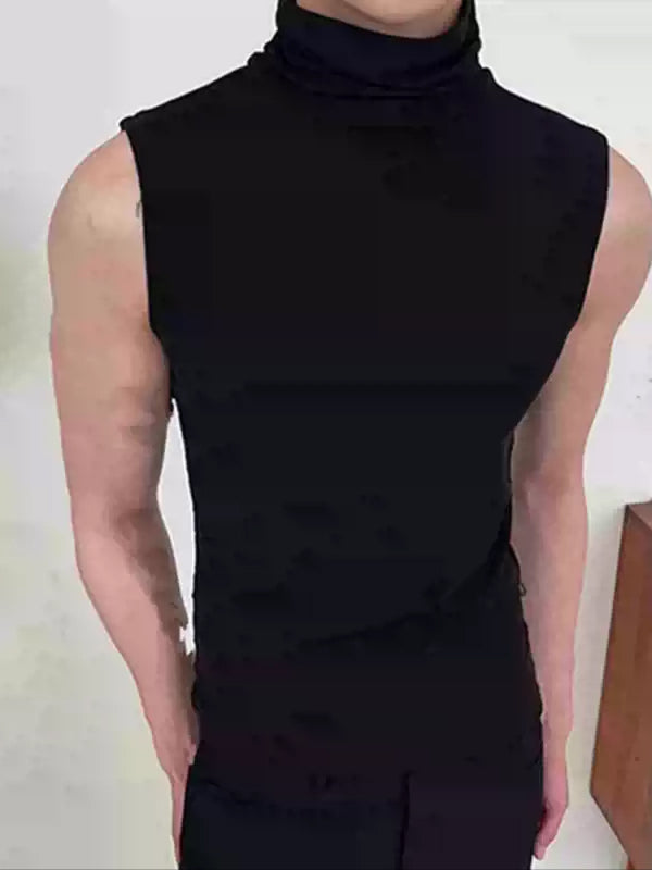 Men's Solid Color Casual Turtleneck Tank SKUL23615
