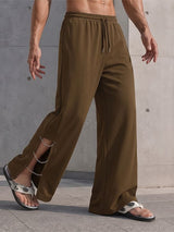Men's Urban Streetwear City Walk Side Cutout Chain Drawstring Baggy Pant SKUL85216