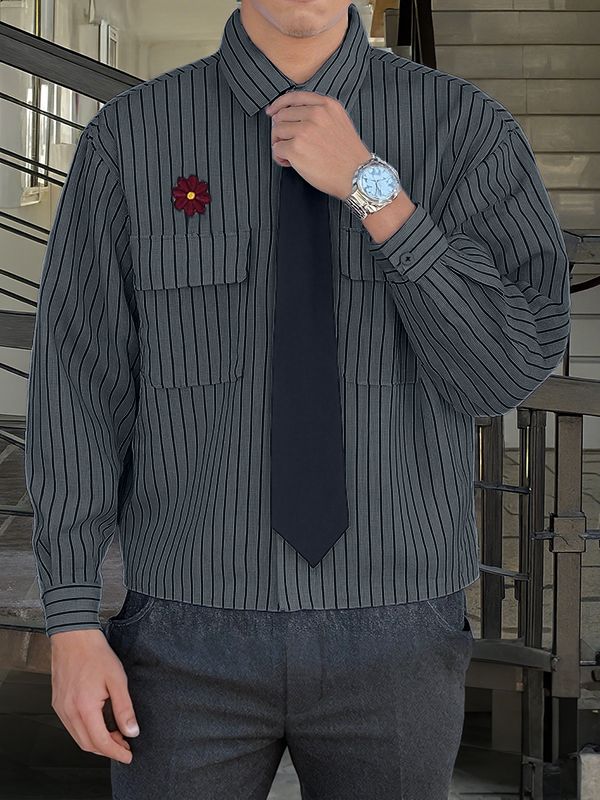 Men's Striped Tie Long Sleeve Shirt SKUL31915