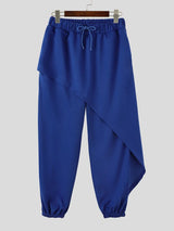 Men's Avant-Garde High Street Asymmetrical Diagonal Overlay Drawstring Elastic Waist Full Length Sweatpant SKUL82457