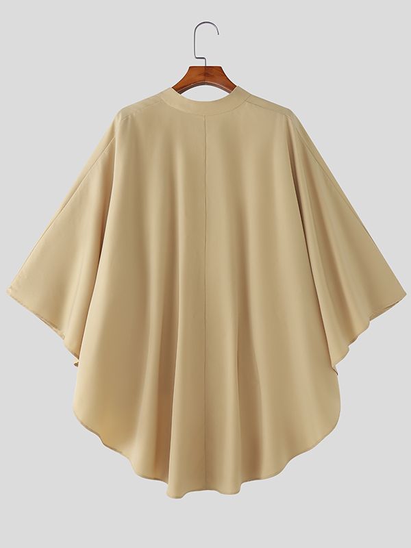 Men's Solid Color Stand Collar 3/4 Length Sleeve Shirt SKUL41045