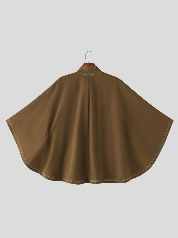 Men's Avant-Garde Zen Contrast Stitch Stand Collar Cloak SKUL79052