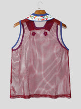 Men's Sheer Mesh Neck Colorblock Casual Tank SKUL15182