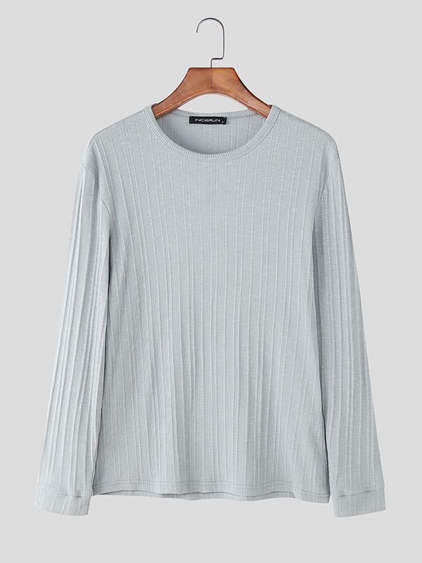 Men's Solid Color Textured Long Sleeve T-Shirt SKUL36666