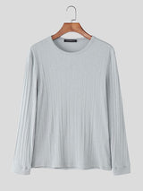 Men's Solid Color Textured Long Sleeve T-Shirt SKUL36666