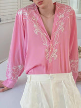 Men's Satin Embroidered V Neck Long Sleeve Shirt SKUL28240