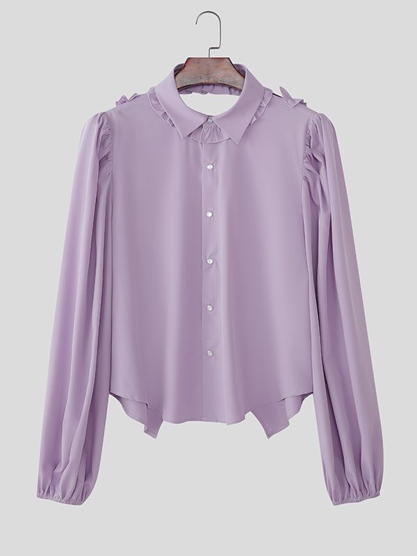 Men's Ruffle Patchwork Open Back Long Sleeve Shirt SKUL41298