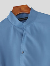 Men's Asymmetrical Waist Stand Collar Long Sleeve Shirt SKUL35137