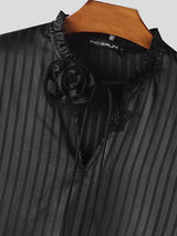 Men's 3D Floral Patchwork Striped Long Sleeve Shirt SKUL47794