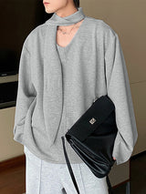 Men's Solid Scarf Neck Long Sleeve Hoodie SKUL26084