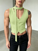Men's Avant-Garde Deconstructed Choker-Neck Cropped Tank SKUL61911