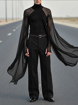 Men's Sheer Mesh Patchwork High Neck Long Sleeve T-Shirt SKUL39705