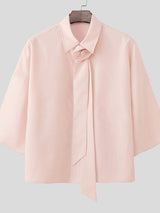 Men's Romantic Avant-Garde Rose Brooch Wide Tie Neck Half Sleeve Shirt SKUL64070