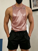 Men's Avant-Garde Metallic Wet-Look Eyelet Detail Open Side Bib Tank SKUL63039