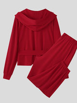 Men's Solid Color Tie Hooded Two Pieces Outfit SKUL45401