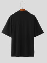 Mens Solid Color Draped Loose Short-Sleeve Shirt SKUL04451