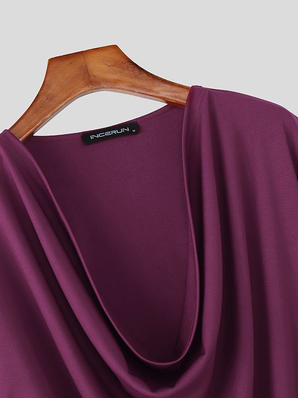 Men's Textured Patchwork Draped Neck Long Sleeve T-shirt SKUL52670