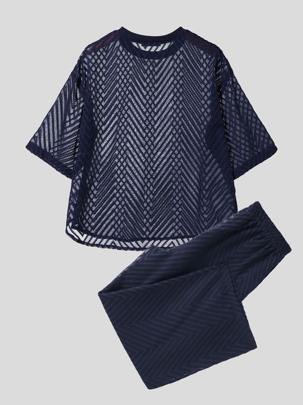 Men's Avant-Garde Sheer Chevron Mesh Two Pieces Outfit SKUL74698