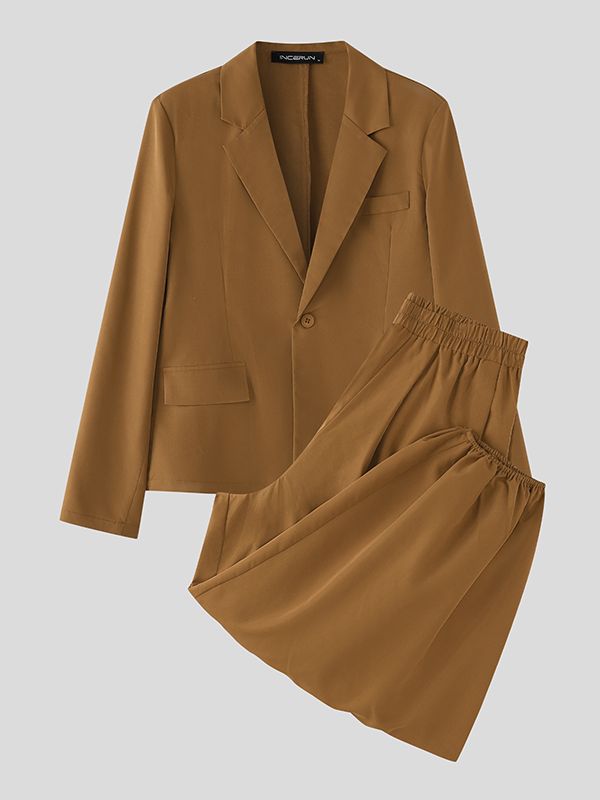 Men's Solid Color Casual Two Pieces Outfit SKUL50996