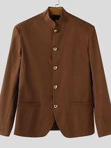 Men's Metal Button Stand Collar Long Sleeve Blazer SKUL39698