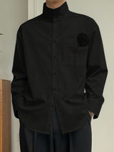 Men's Solid Color 3D Floral Patchwork Stand Collar Long Sleeve Shirt SKUL42665
