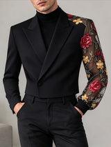 [Pre-order] Men's Avant-Garde Deconstructed Evening Gala Sheer Mesh Rose Embroidered Sleeve Cropped Blazer SKUL89248
