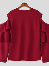 Men's Cutout Design Ruffle Long Sleeve T-shirt SKUL46571