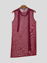 Men's Avant-Garde Sheer Mesh Asymmetrical Longline Tank SKUL71424