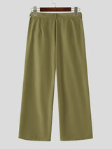 Men's Retro Japanese Style Button Front Tie Detail Wide-Leg Pant SKUL59503
