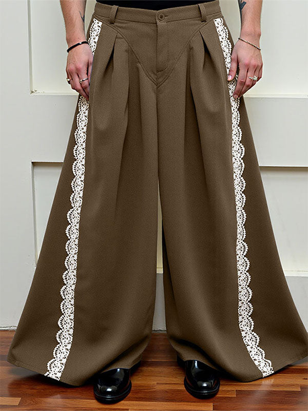 Mens Lace Trim Patchwork Wide-Leg Casual Pant SKUL17919
