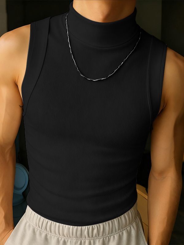 Men's Solid Color Textured High Neck Tank SKUL42317