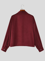 Men's Yuppie Streetwear Silky Satin Boxy Cropped Long Sleeve Button-Up Shirt SKUL79040