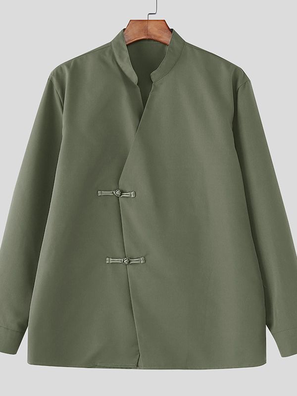 Men's Frog Button Design Casual Long Sleeve Shirt SKUL47793