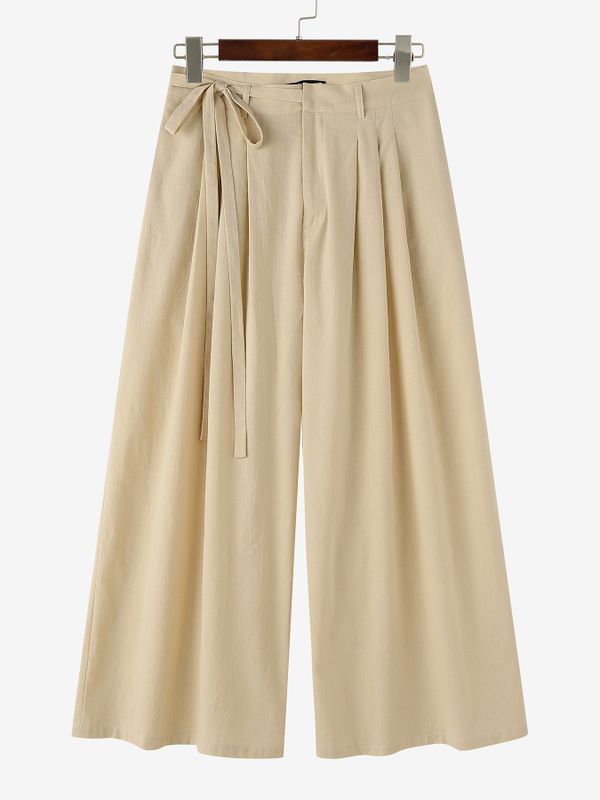 Men's Casual Daily Wear Pleated Drawstring Loose Casual Wide Leg Pant SKUL68403