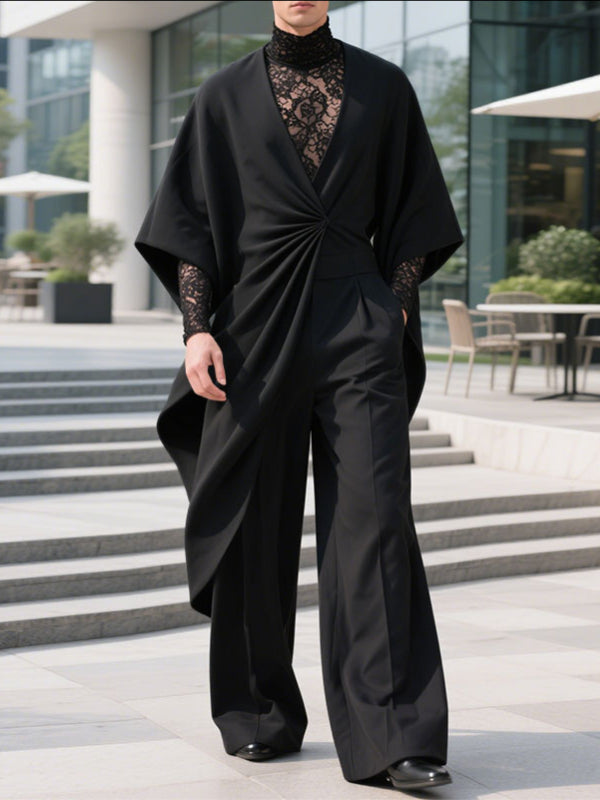 Men's Solid Color Pleated Long Sleeve Cardigan SKUL34002