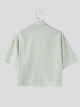 Men's Avant-Garde Whimsical Embroidered Cropped Pinstripe Short Sleeve Shirt SKUL74579