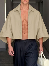 Men's Solid Color Cropped 3/4 Length Sleeve Shirt SKUL41332