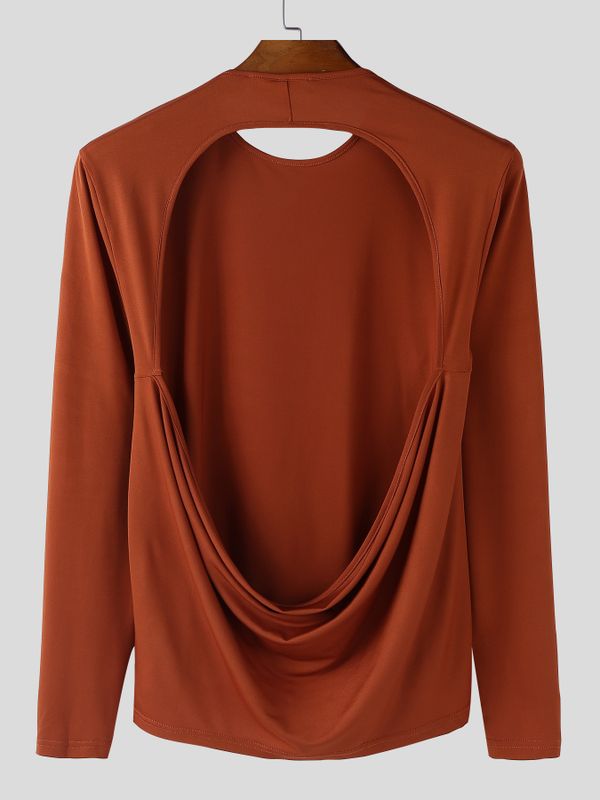 Men's Back Hollow Knit Long Sleeve T-shirt SKUL52644