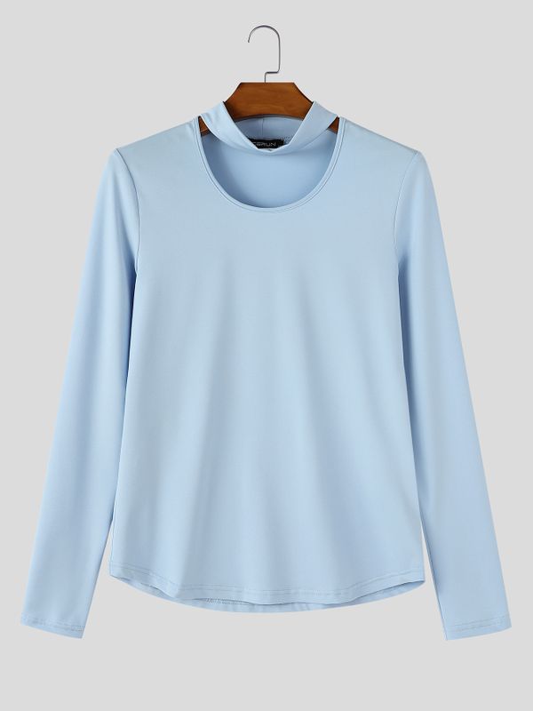 Men's Early Autumn Urban Casual Integrated Choker  Muscle Fit Long Sleeve Scoop Neck T-shirt SKUL81105