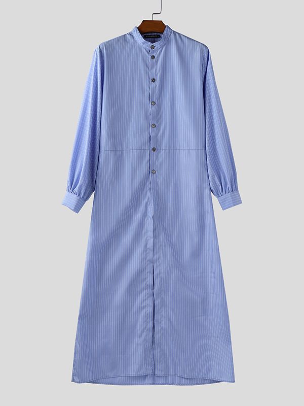 Men's Stripe Stand Collar Long Sleeve Shirt SKUL34218