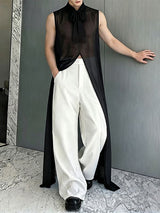 Men's Sexy Avant-Garde Bow-Tie Neck Mesh Sheer Longline Tank SKUL69546