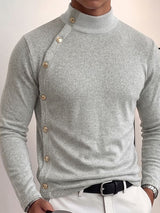 Men's Smart Chic Daily Commute Side Slanted Placket Metallic Button Slim T-shirt SKUL84771