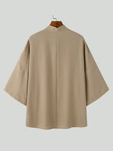 Mens Solid Stand Collar Loose Henley Shirt SKUK19640