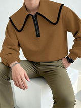 Men's Contrast Trim Half Zipper Oversized Collar Sweatshirt SKUL48665